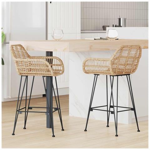 Sedia da Bar 2 pcs Naturale 55 x 52 x 92 cm Rattan e Ferro - Foto 2