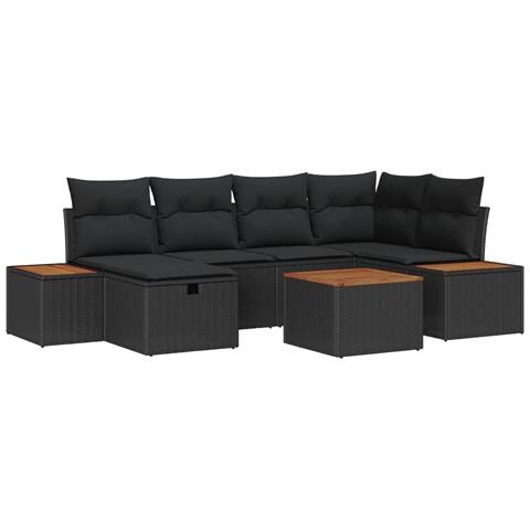 Set Divano da Giardino 7 pcs Nero 55 x 62 x 69 cm Poly Rattan - Foto 1