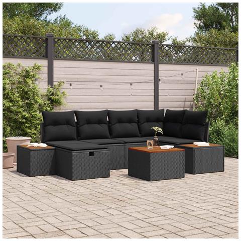 Set Divano da Giardino 7 pcs Nero 55 x 62 x 69 cm Poly Rattan - Foto 2