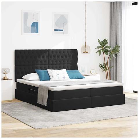 Letto con luci a strisce a LED Nero 180 x 200 cm Velluto - Foto 2