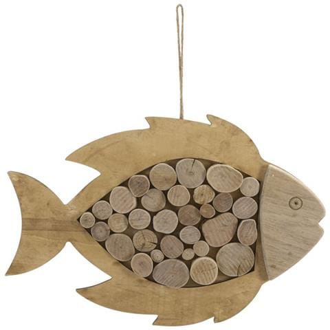 Decorazione In Metallo E Legno Pesce-marrone-legno-42,5x2x28,5 Cm - Foto 1