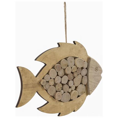 Decorazione In Metallo E Legno Pesce-marrone-legno-42,5x2x28,5 Cm - Foto 2