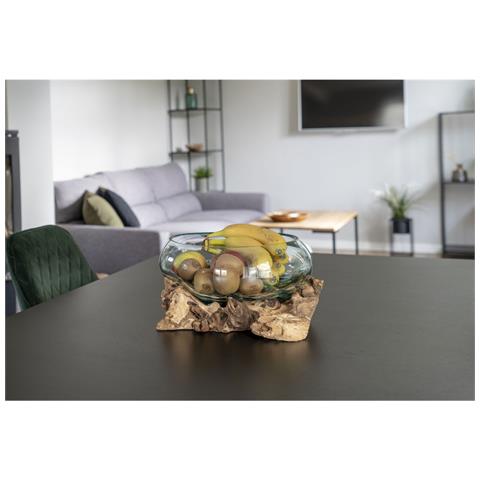 Terrario San Marino In Vetro A Conca Ovale Su Grande Base In Radice Di Teak 26x26xh20 Cm - Foto 4