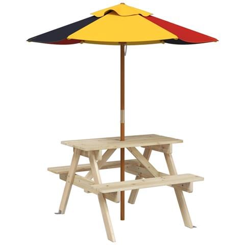 Tavolo da Picnic per 4 Bambini con Ombrellone Legno di Abete - Foto 1
