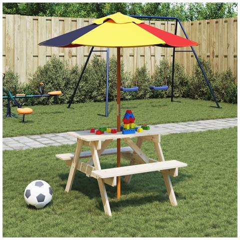 Tavolo da Picnic per 4 Bambini con Ombrellone Legno di Abete - Foto 2