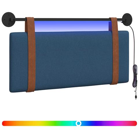 Testiera sospesa Con luce LED Blu PU Antico - Foto 1