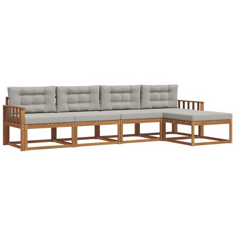 Set di divani da esterno 5 pcs Grigio Naturale e Chiaro - Foto 1