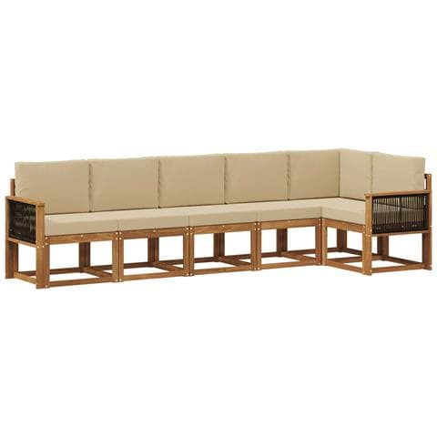 Set di divani da esterno 6 pcs Naturale e Beige Poliestere - Foto 1