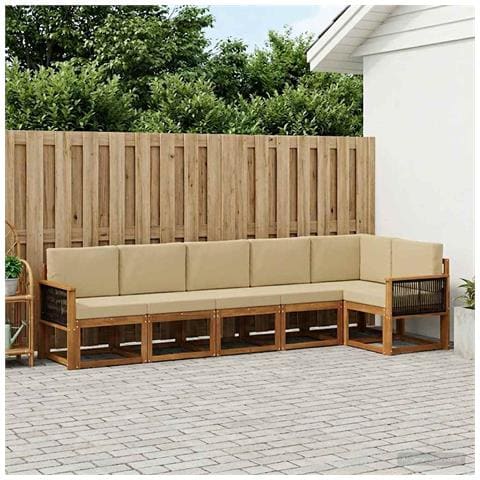 Set di divani da esterno 6 pcs Naturale e Beige Poliestere - Foto 2