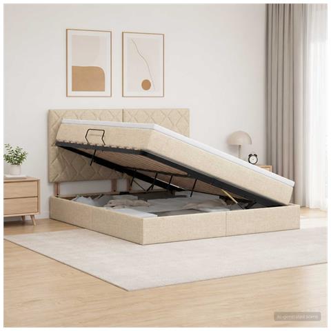 Letto con contenitore LED e materasso Crema 180 x 200 cm - Foto 2