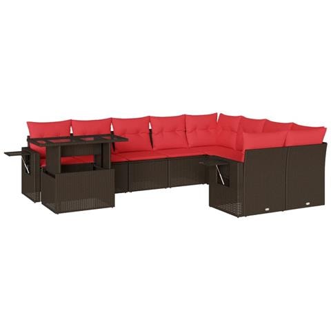 Set Divani da Giardino 10 pz con Cuscini Marrone in Polyrattan - Foto 1