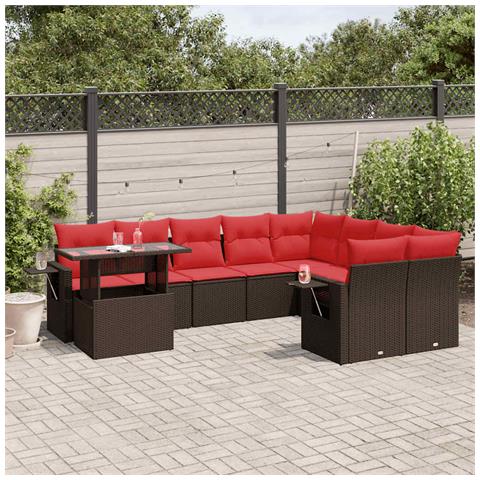 Set Divani da Giardino 10 pz con Cuscini Marrone in Polyrattan - Foto 2