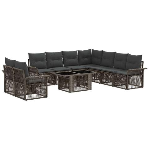 Set Divano da Giardino 10 pz Grigio e Grigio Scuro polyrattan - Foto 1