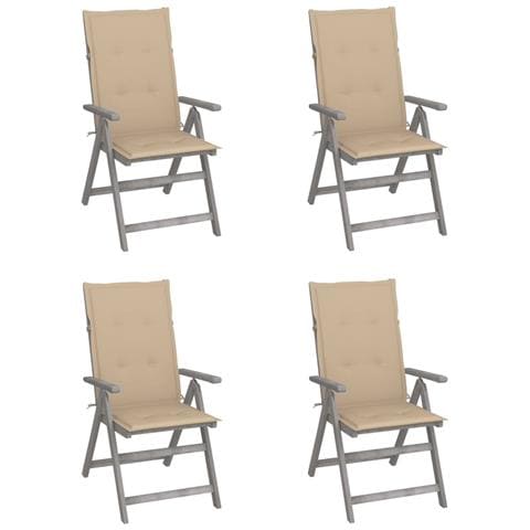 Sedie da Giardino Reclinabili 4 pz con Cuscini Massello Acacia - Foto 1