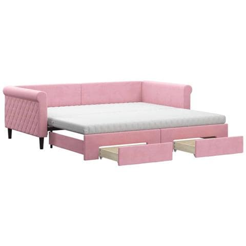 Divano Letto Estraibile Con Cassetti Rosa 100x200 Cm Velluto - Foto 1