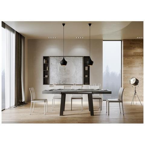 Tavolo Allungabile 90x120/224 Cm Bridge Telaio Antracite - Cemento - Foto 2