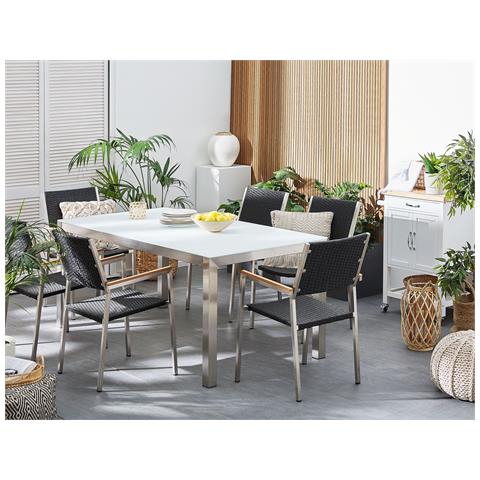 Set Di 4 Sedie Da Giardino Acciaio Inossidabile E Rattan Nero Grosseto - Foto 1