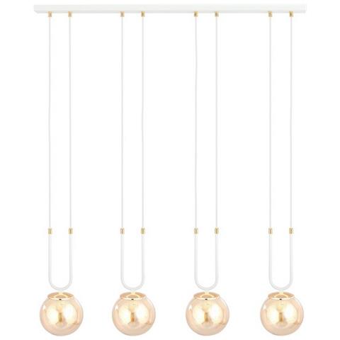 Lampada A Sospensione Glam - Bianco, Ambra - Acciaio Verniciato A Polvere, Vetro - 92x115x15 Cm - Foto 2