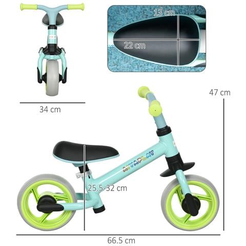 Bici Senza Pedali Per Bambini Max 4 Anni Con Sella Regolabile, In Acciaio, Pp, Pu E Tpr, 66.5x34x47 Cm - Foto 2