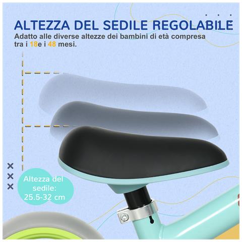 Bici Senza Pedali Per Bambini Max 4 Anni Con Sella Regolabile, In Acciaio, Pp, Pu E Tpr, 66.5x34x47 Cm - Foto 6