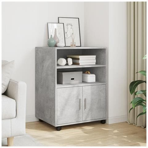 Mobiletto Con Ruote Grigio Cemento 60x48x81 Cm In Truciolato - Foto 1