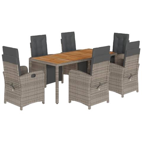 Set Da Pranzo Da Giardino 7 Pz Con Cuscini In Polyrattan Grigio - Foto 2