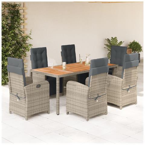 Set Da Pranzo Da Giardino 7 Pz Con Cuscini In Polyrattan Grigio - Foto 1