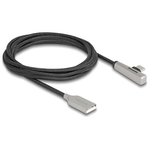 Cavo USB 2.0 Tipo-A maschio a USB Type-C maschio angolato con LED e ricarica rapida da 60 W 2 m - Foto 1