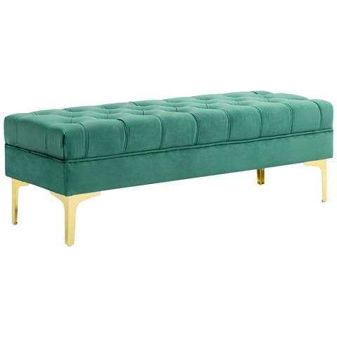 Panca Fondo Letto Imbottita con Rivestimento Trapuntato in Tessuto Effetto Velluto, 118x45x42 cm, Verde Scuro - Foto 1