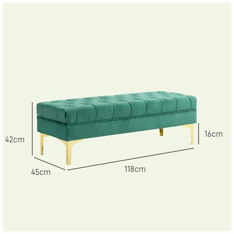 Panca Fondo Letto Imbottita con Rivestimento Trapuntato in Tessuto Effetto Velluto, 118x45x42 cm, Verde Scuro - Foto 6