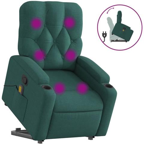 Poltrona Alzapersona Massaggiante Verde Scuro In Tessuto - Foto 2