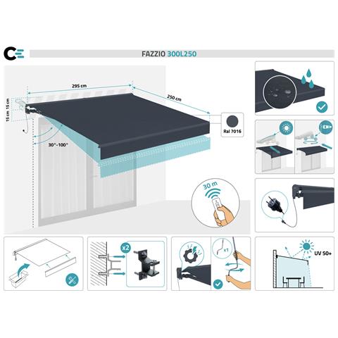 Tenda Da Sole Motorizzata Semicassonata Fazzio 3x2,5m Grigia - Foto 7