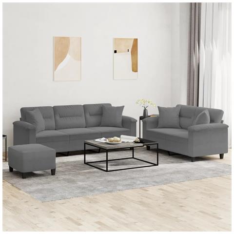 Lusso Casadino -  Set Divani 3 Pz Con Cuscini Grigio Scuro In Tessuto Microfibra - Foto 8