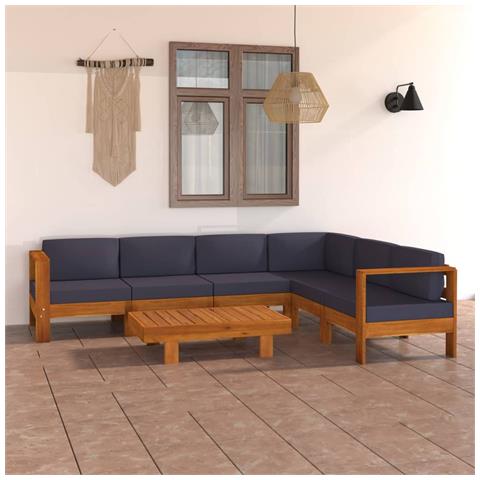 Lusso Casadino -  Set Divani Giardino 7 Posti Cuscini Grigi Scuro Massello Acacia - Foto 8