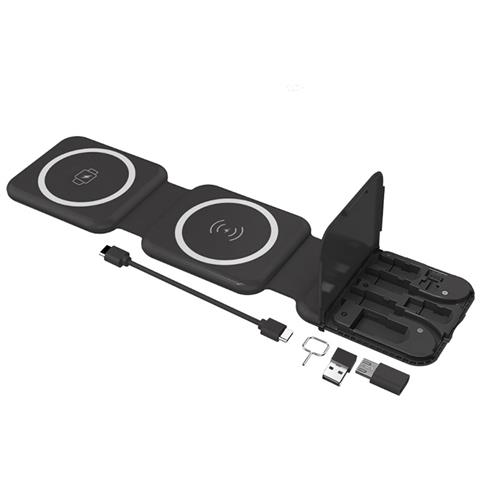 Caricatore Wireless Magnetico 3 In 1 Per Telefono, Auricolari E Orologio Black - Foto 1