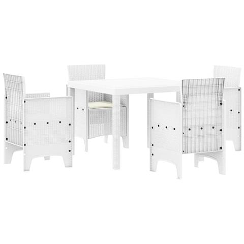 Set da pranzo da giardino 5 pezzi con cuscini bianchi in polirattan - Foto 1