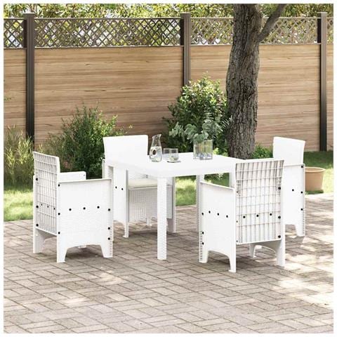Set da pranzo da giardino 5 pezzi con cuscini bianchi in polirattan - Foto 2