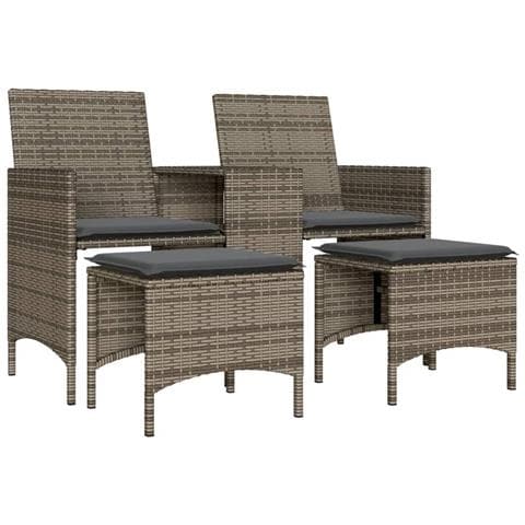 Divano Giardino 2 Posti con Tavolo e Sgabelli Grigio Polyrattan - Foto 1