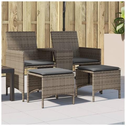 Divano Giardino 2 Posti con Tavolo e Sgabelli Grigio Polyrattan - Foto 2