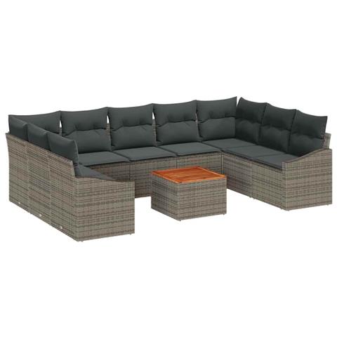Set Divani Giardino 10 Pezzi Cuscini Grigio Polirattan Acacia - Foto 1