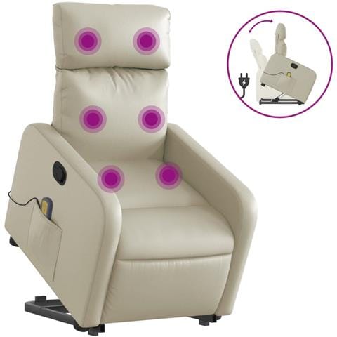 Poltrona Alzapersona Reclinabile Massaggio Crema Similpelle - Foto 1