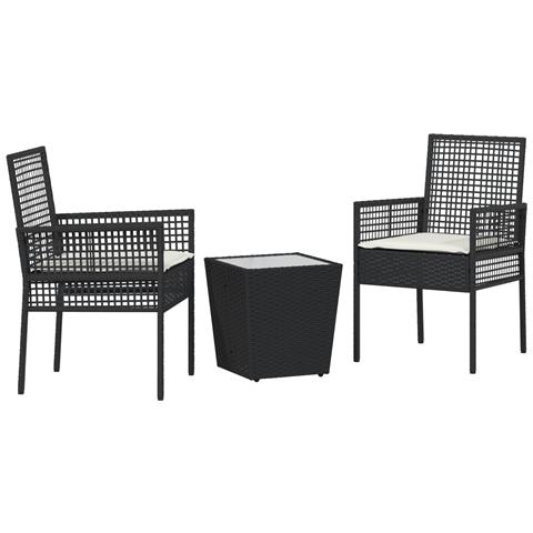 Set Bistro da Giardino 3 Pezzi con Cuscini Nero in Polyrattan - Foto 1
