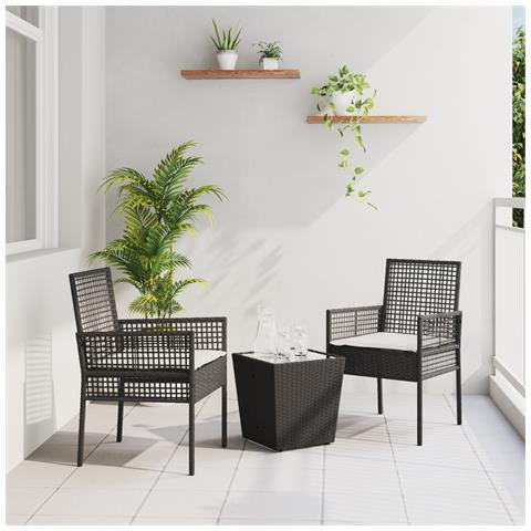 Set Bistro da Giardino 3 Pezzi con Cuscini Nero in Polyrattan - Foto 2