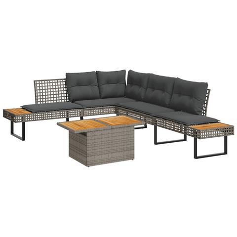 Set Divani da Giardino 2pz con Cuscini Grigio Polyrattan Acacia - Foto 1
