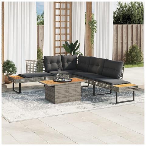 Set Divani da Giardino 2pz con Cuscini Grigio Polyrattan Acacia - Foto 2