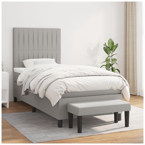 Giroletto a Molle con Materasso Grigio Chiaro 90x200 cm Tessuto - Foto 2
