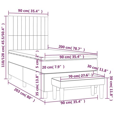 Giroletto a Molle con Materasso Grigio Chiaro 90x200 cm Tessuto - Foto 8