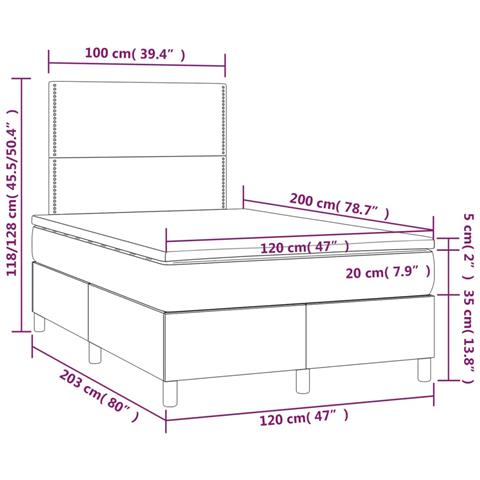 Giroletto a Molle con Materasso Grigio Scuro 120x200 cm Tessuto - Foto 6