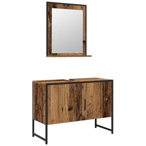 Set di mobili da bagno 2 pezzi in legno vecchio e legno ingegnerizzato - Foto 1