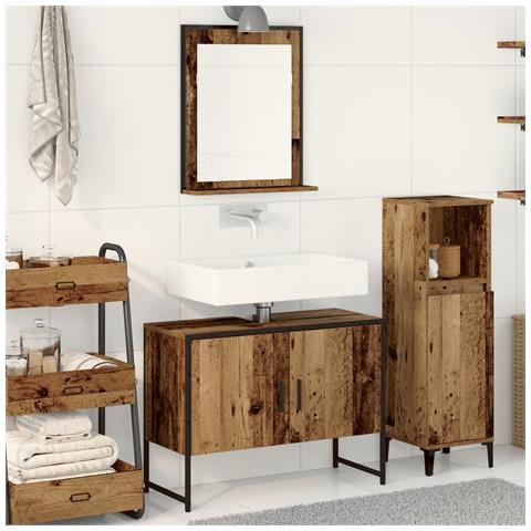 Set di mobili da bagno 2 pezzi in legno vecchio e legno ingegnerizzato - Foto 2